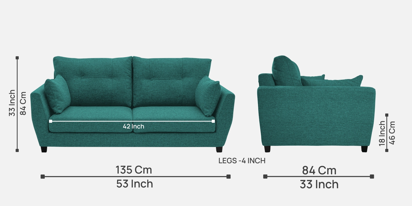 Mario Fabric 2 Seater Sofa in Sea Green Colour