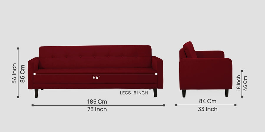 Noha Fabric 3 Seater Sofa In Ruby Red Colour - Febonic Living