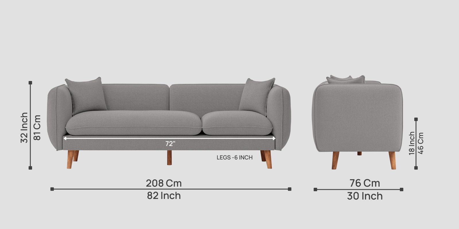Reva Fabric 3 Seater Sofa In Silver Grey Colour - Febonic Living