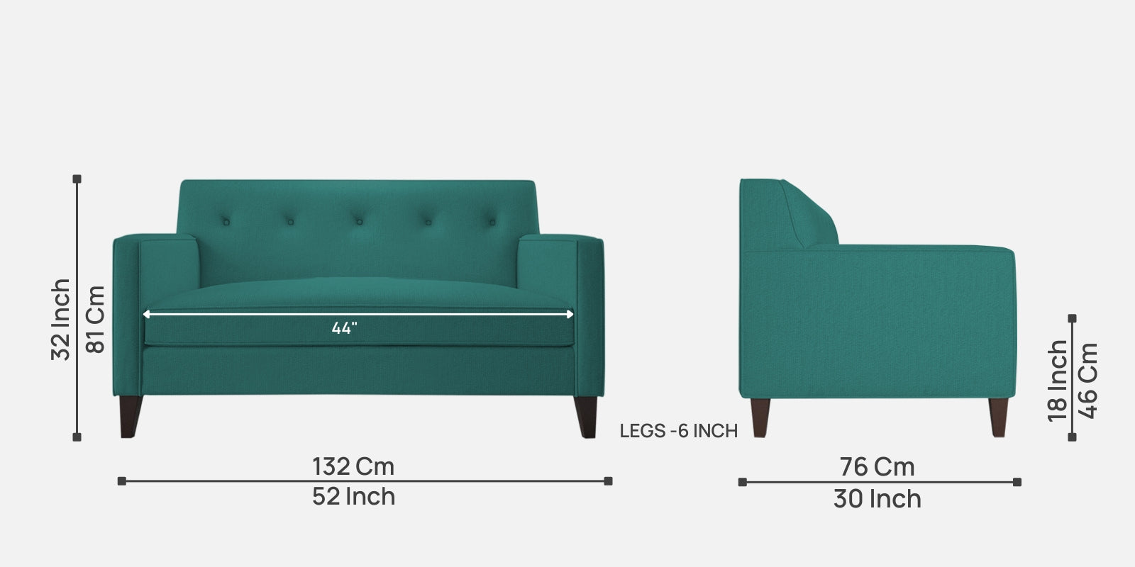 Miller Fabric 2 Seater Sofa in Sea Green Colour