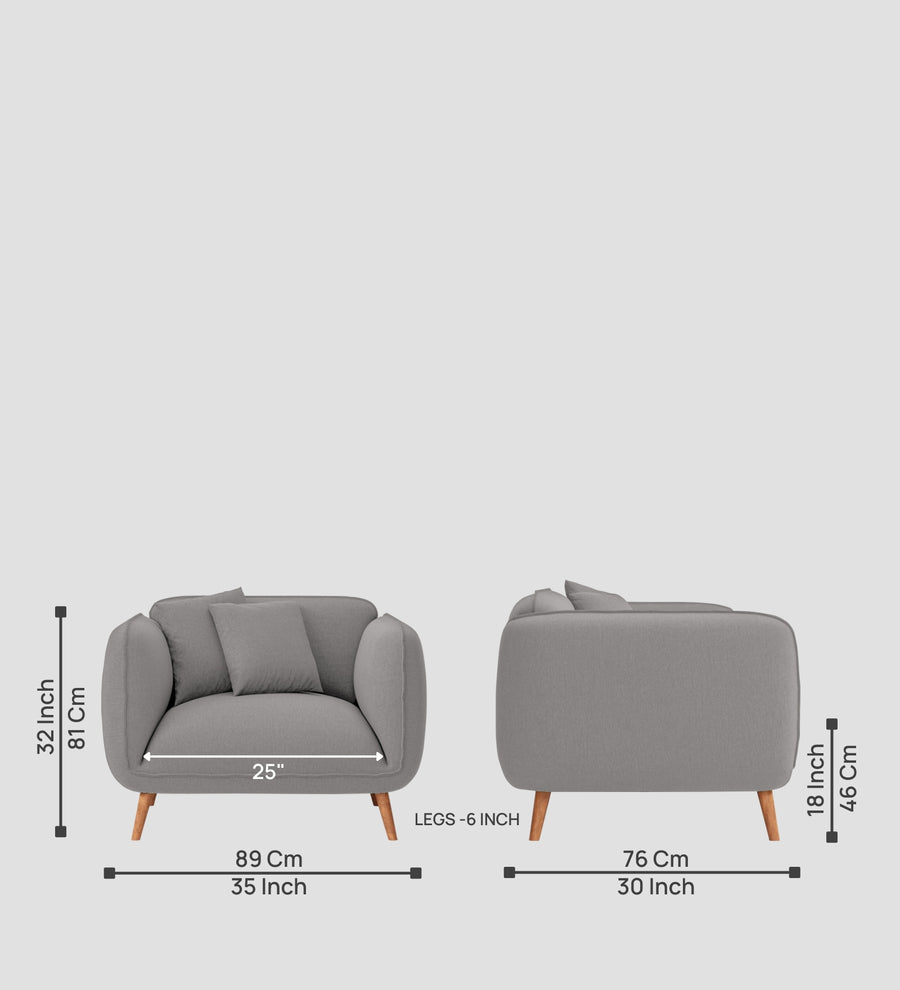 Zia Fabric 1 Seater Sofa In Silver Grey Colour - Febonic Living