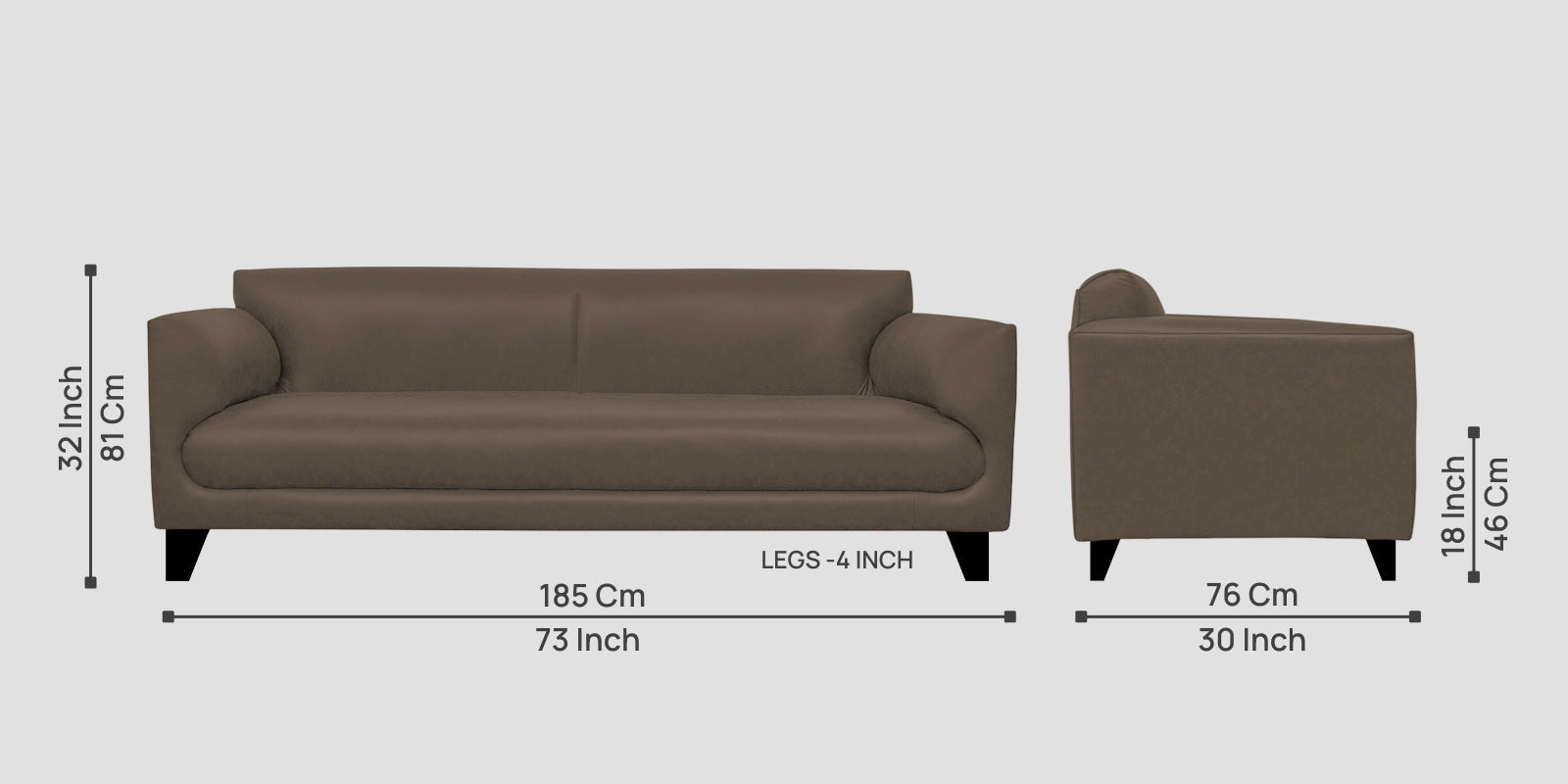Convi Leatherette 3 Seater Sofa In Peca Brown Colour - Febonic Living