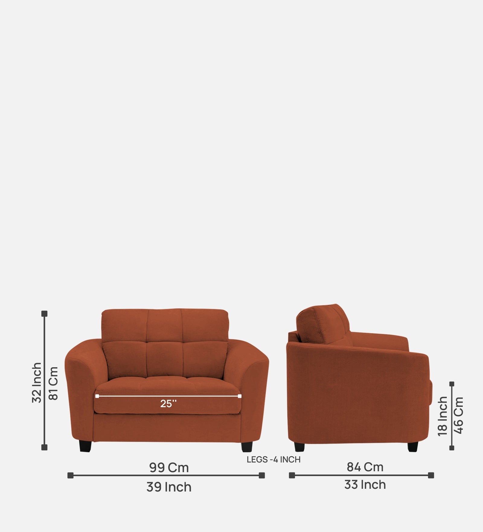 Mulan Fabric 1 Seater Sofa in Royal Orange Colour