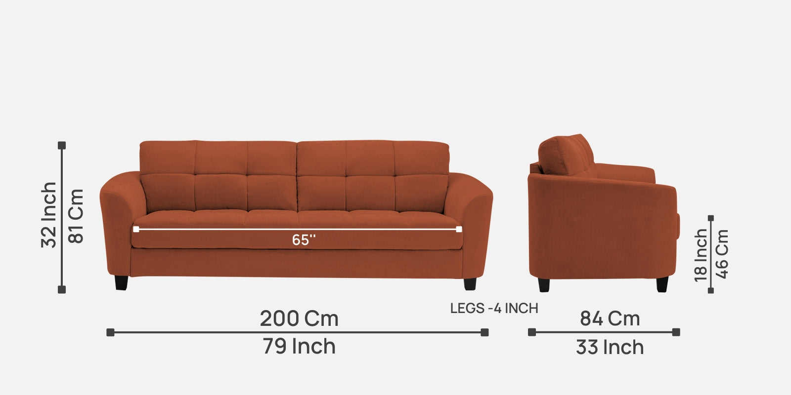 Mulan Fabric 3 Seater Sofa in Royal Orange Colour