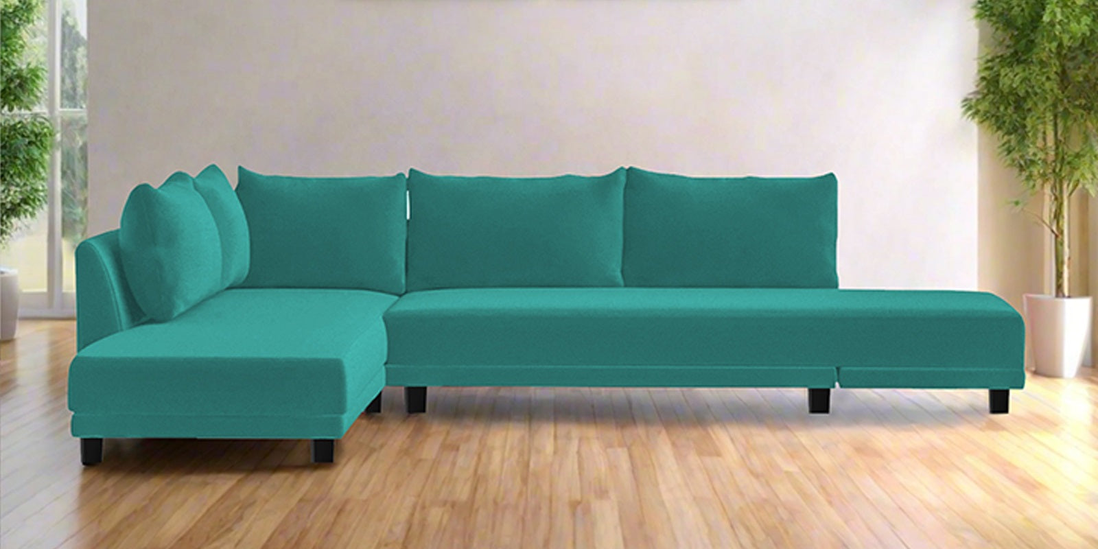 Ira Fabric RHS 6 Seater Sofa Cum Bed In Sea Green Colour