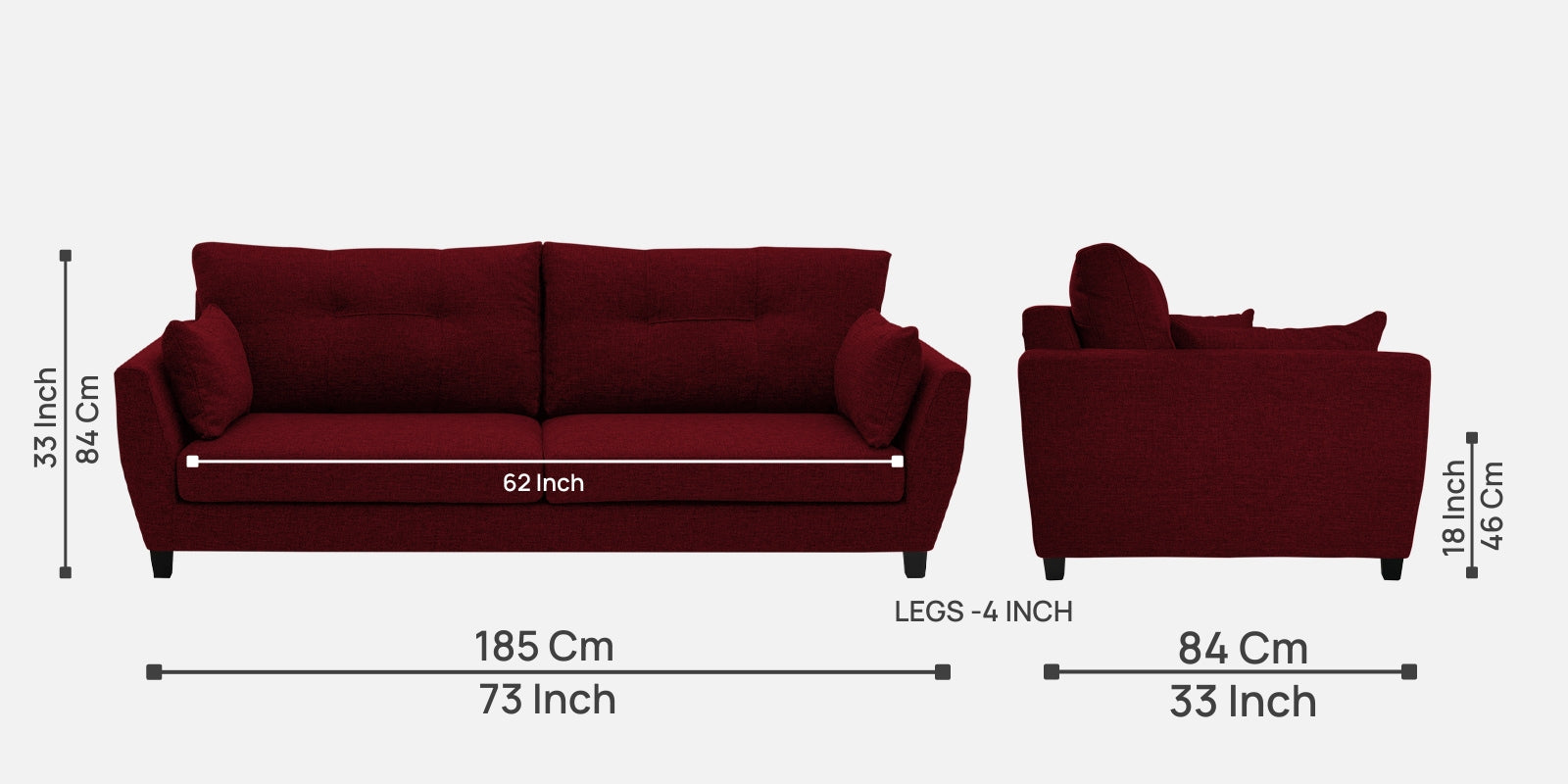 Mario Fabric 3 Seater Sofa in Ruby Red Colour