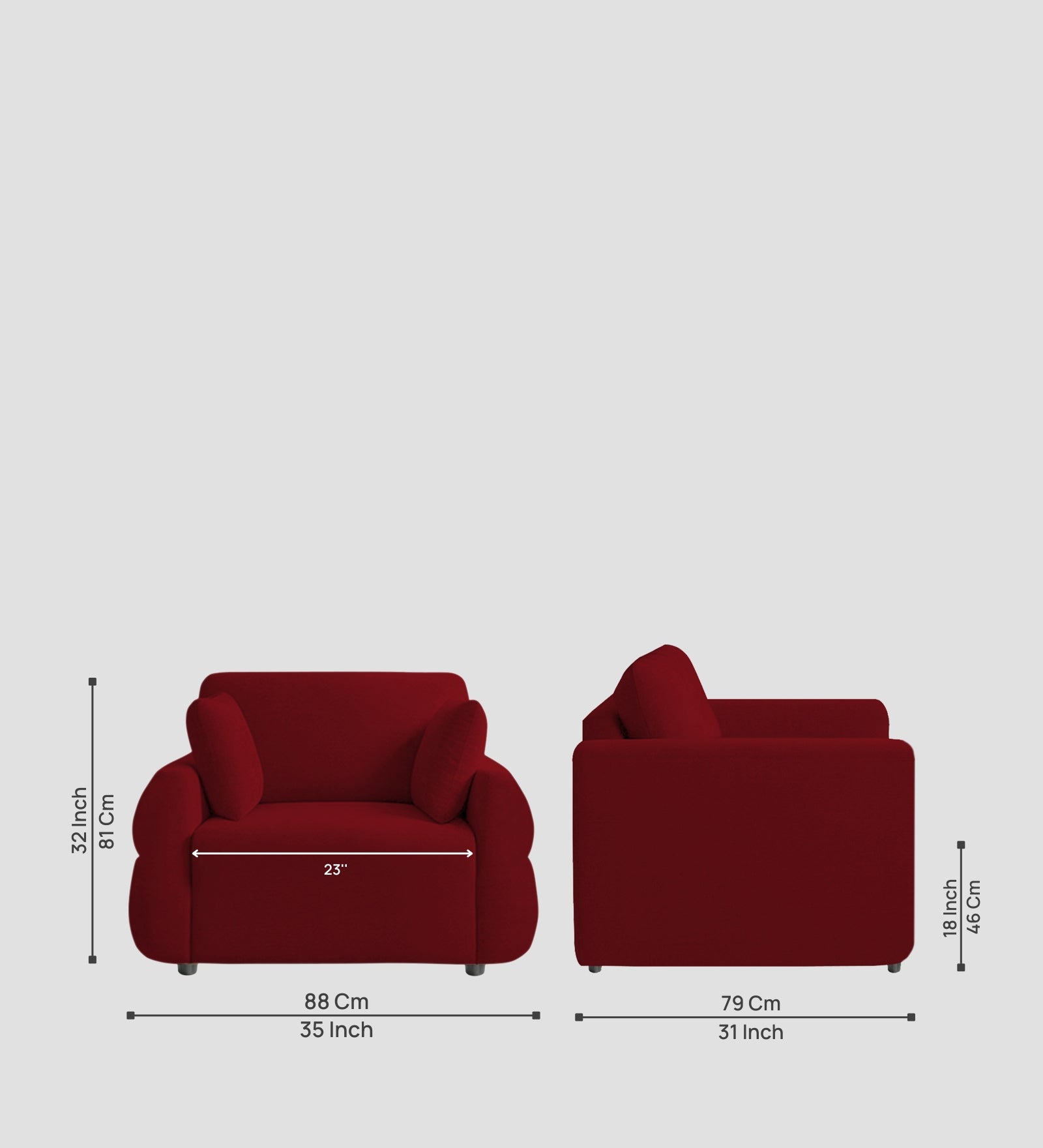 Jack Fabric 1 Seater Sofa In  Ruby Red Colour - Febonic Living