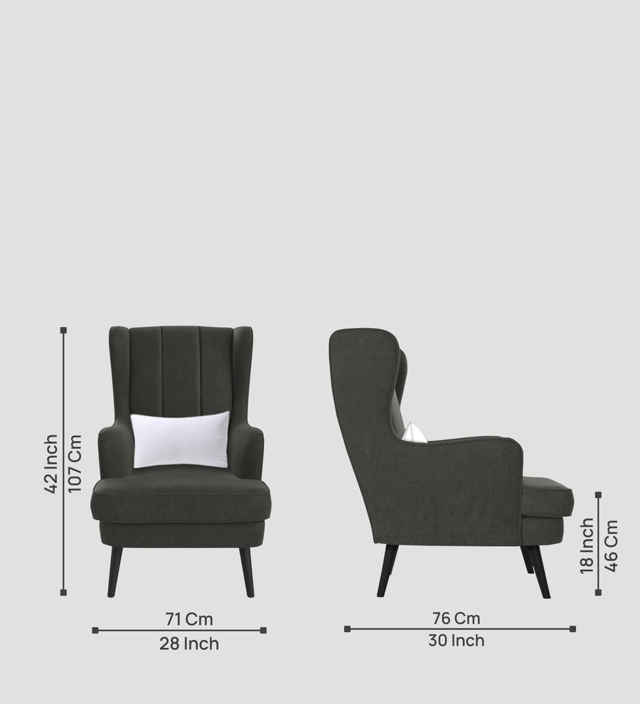 Niya Velvet Wing Chair In Hory Grey Colour - Febonic Living