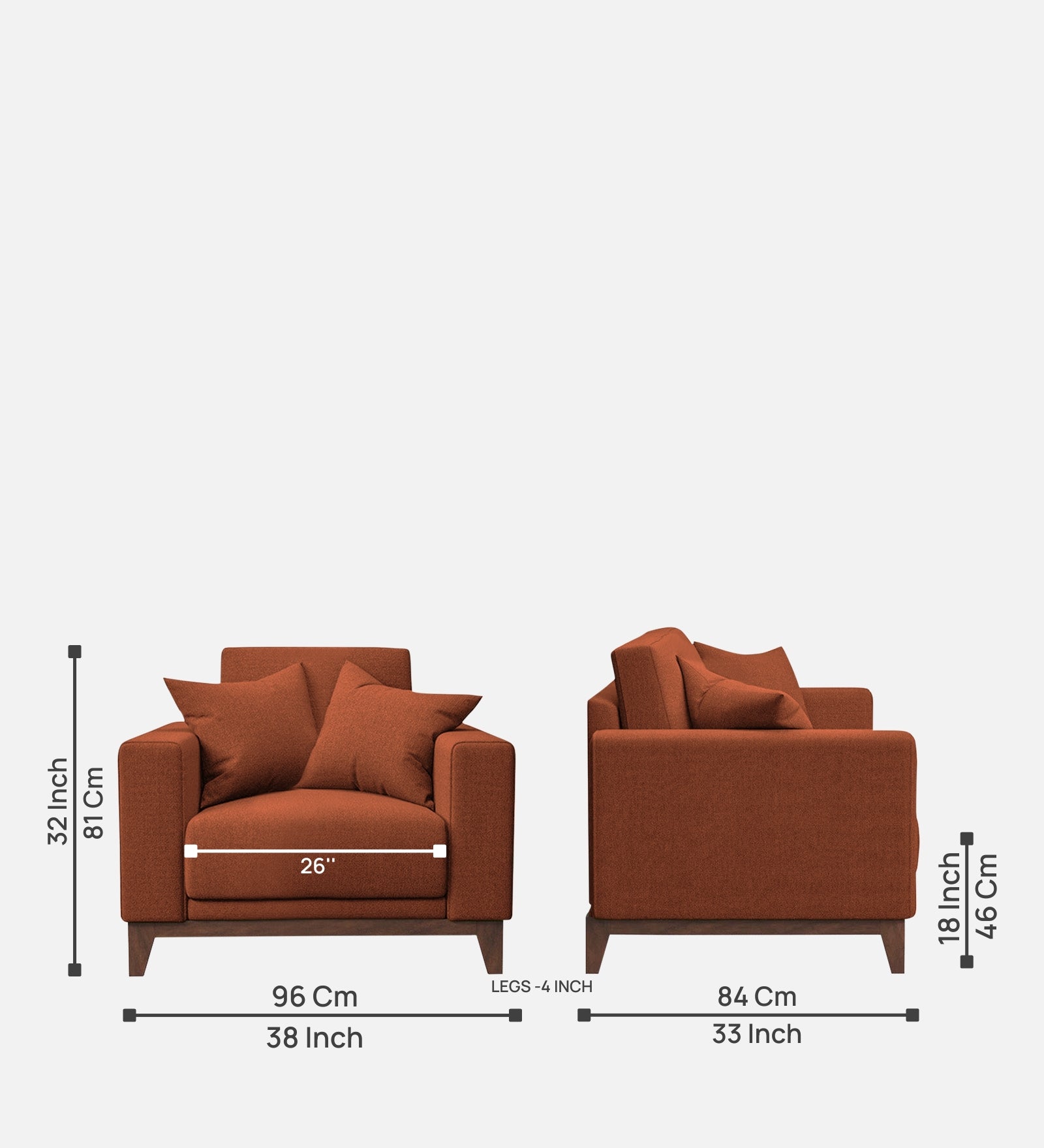 Luca Fabric 1 Seater Sofa in Royal Orange Colour