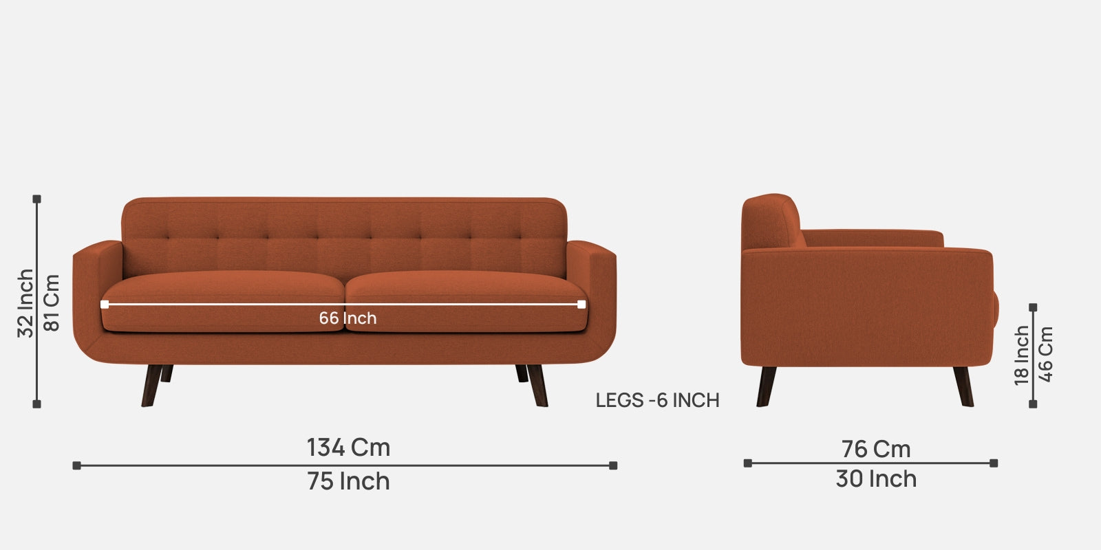 Marsela Fabric 3 Seater Sofa in Royal Orange Colour