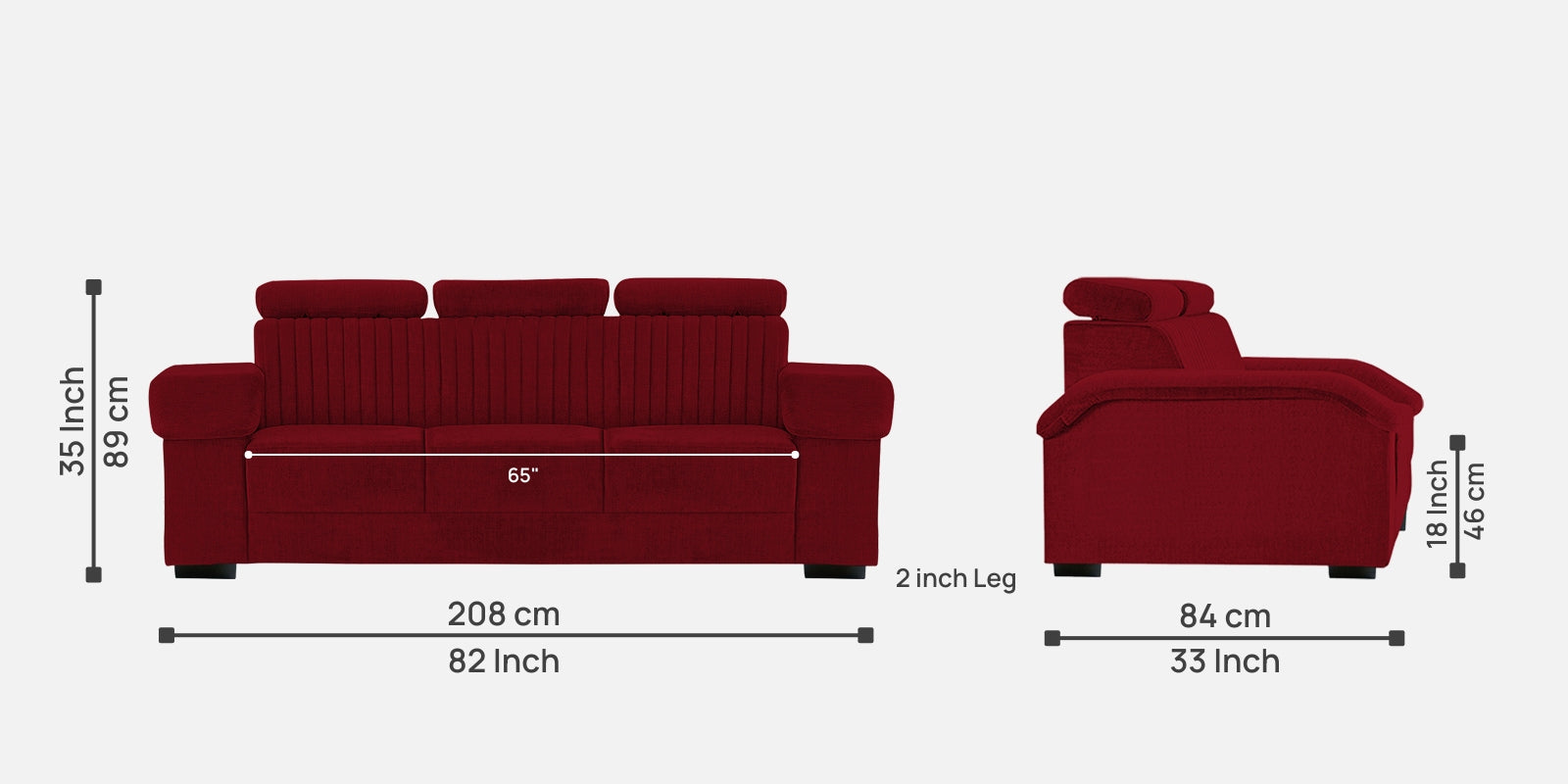Draco Fabric 3 Seater Sofa In Ruby Red Colour - Febonic Living