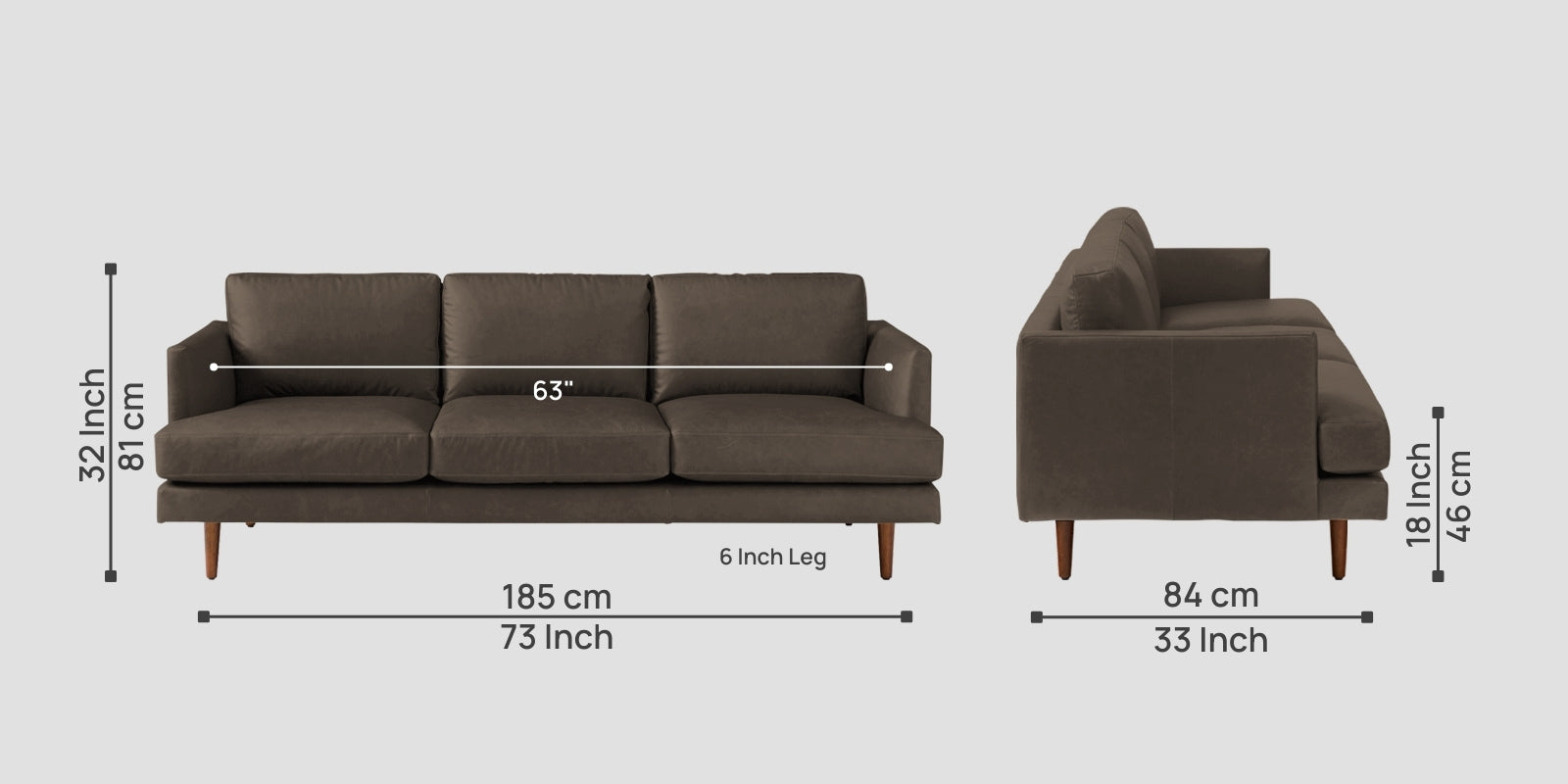 Sterio Leatherette 3 Seater Sofa in Peca Brown Colour