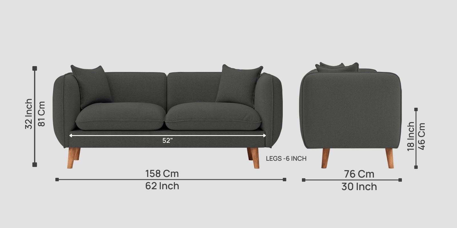 Reva Fabric 2 Seater Sofa In Stone Grey Colour - Febonic Living