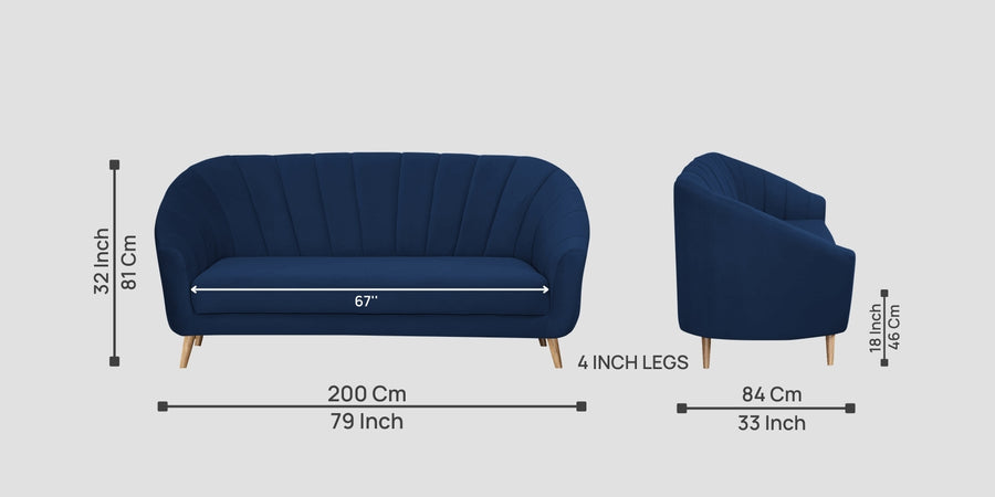 Kaylee Velvet 3 Seater Sofa In Imperial Blue Colour - Febonic Living