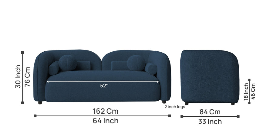 Corny Boucle Fabric 2 Seater Sofa In Classic Blue Colour - Febonic Living