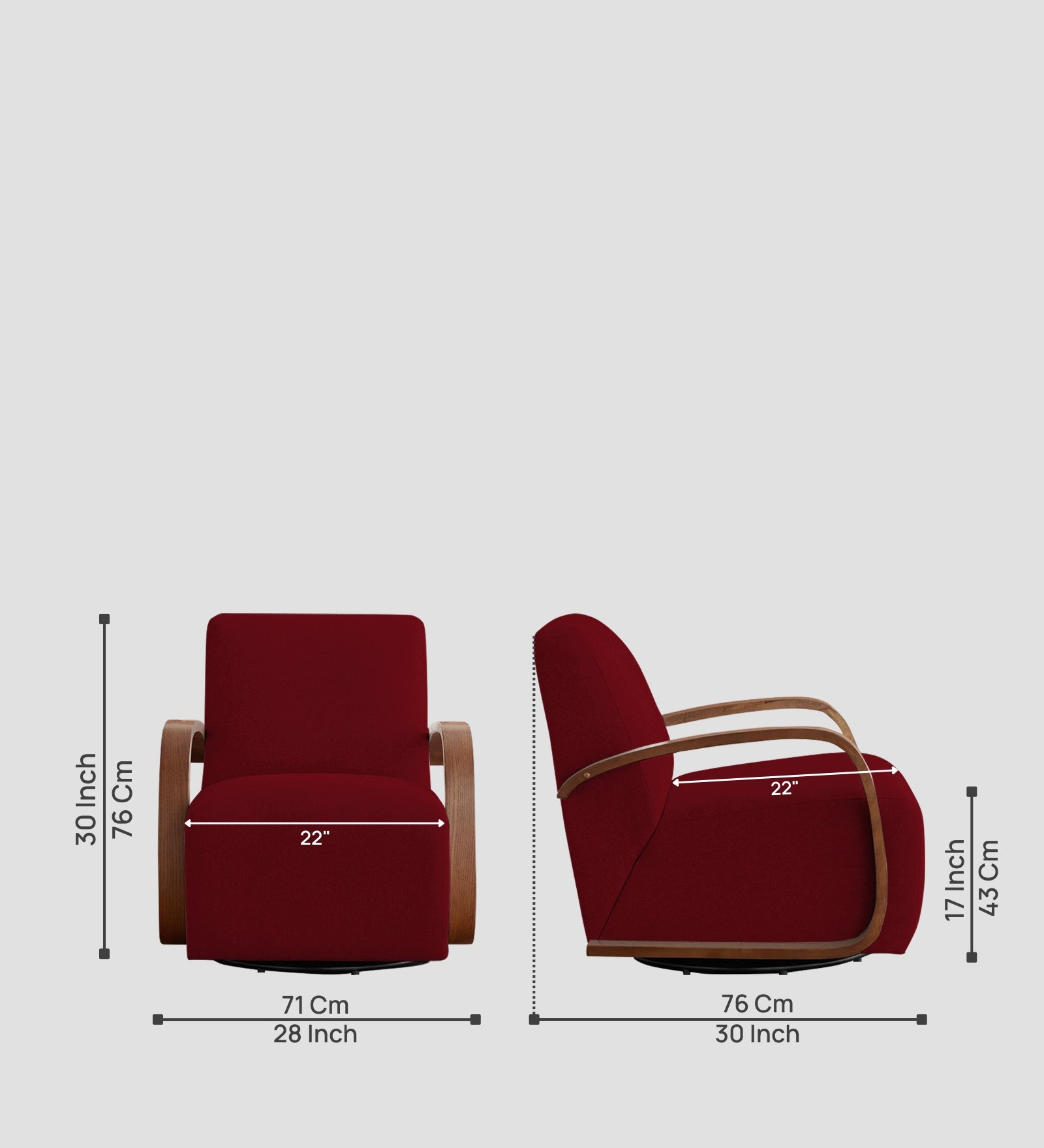 Balma Fabric Swivel Chair in Ruby Red Colour