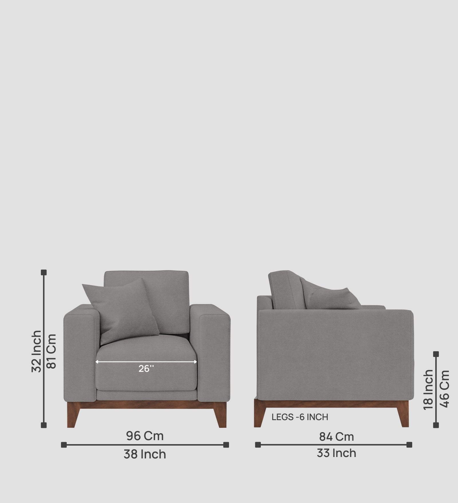 Luca Fabric 1 Seater Sofa In  Silver Grey Colour - Febonic Living