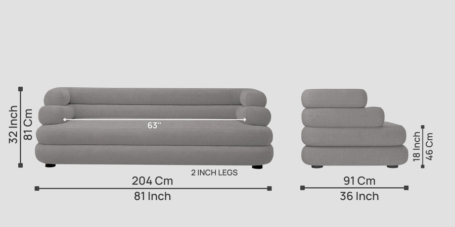 Wener Fabric 3 Seater Sofa In Silver Grey Colour - Febonic Living