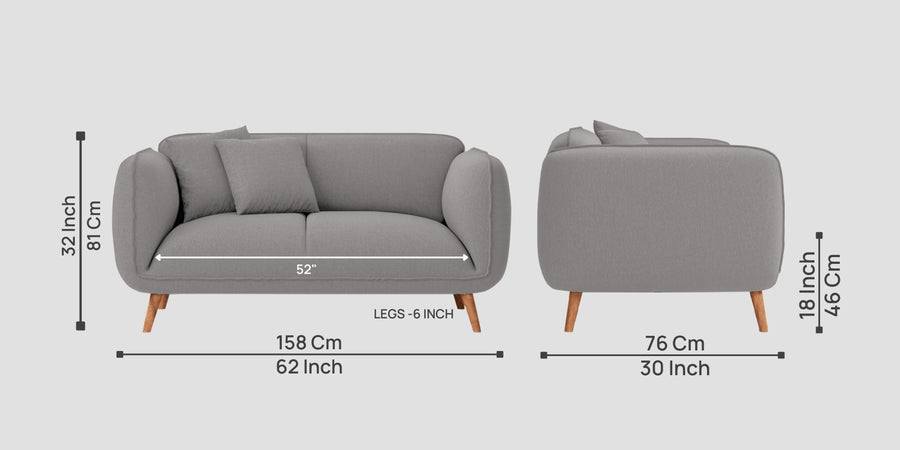 Zia Fabric 2 Seater Sofa In Silver Grey Colour - Febonic Living