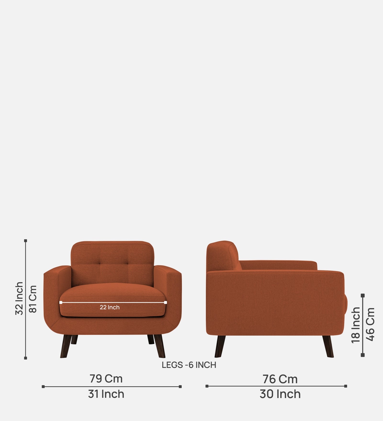 Marsela Fabric 1 Seater Sofa in Royal Orange Colour