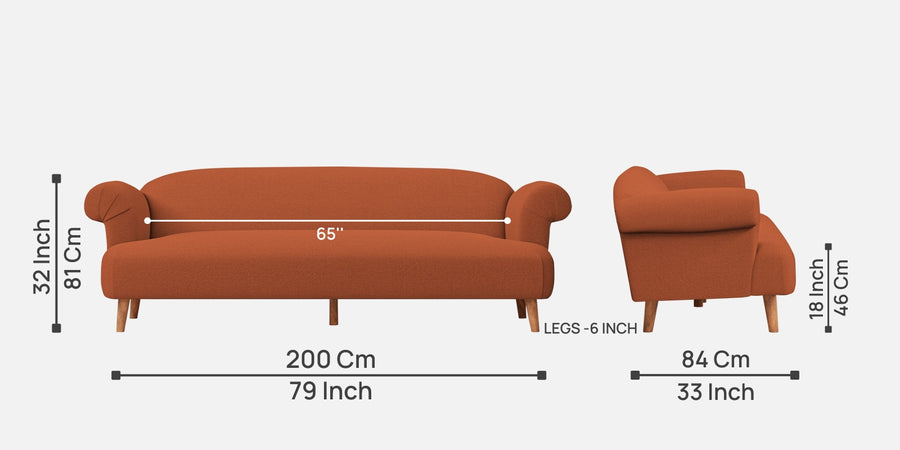 Barber Fabric 3 Seater Sofa In Royal Orange Colour - Febonic Living