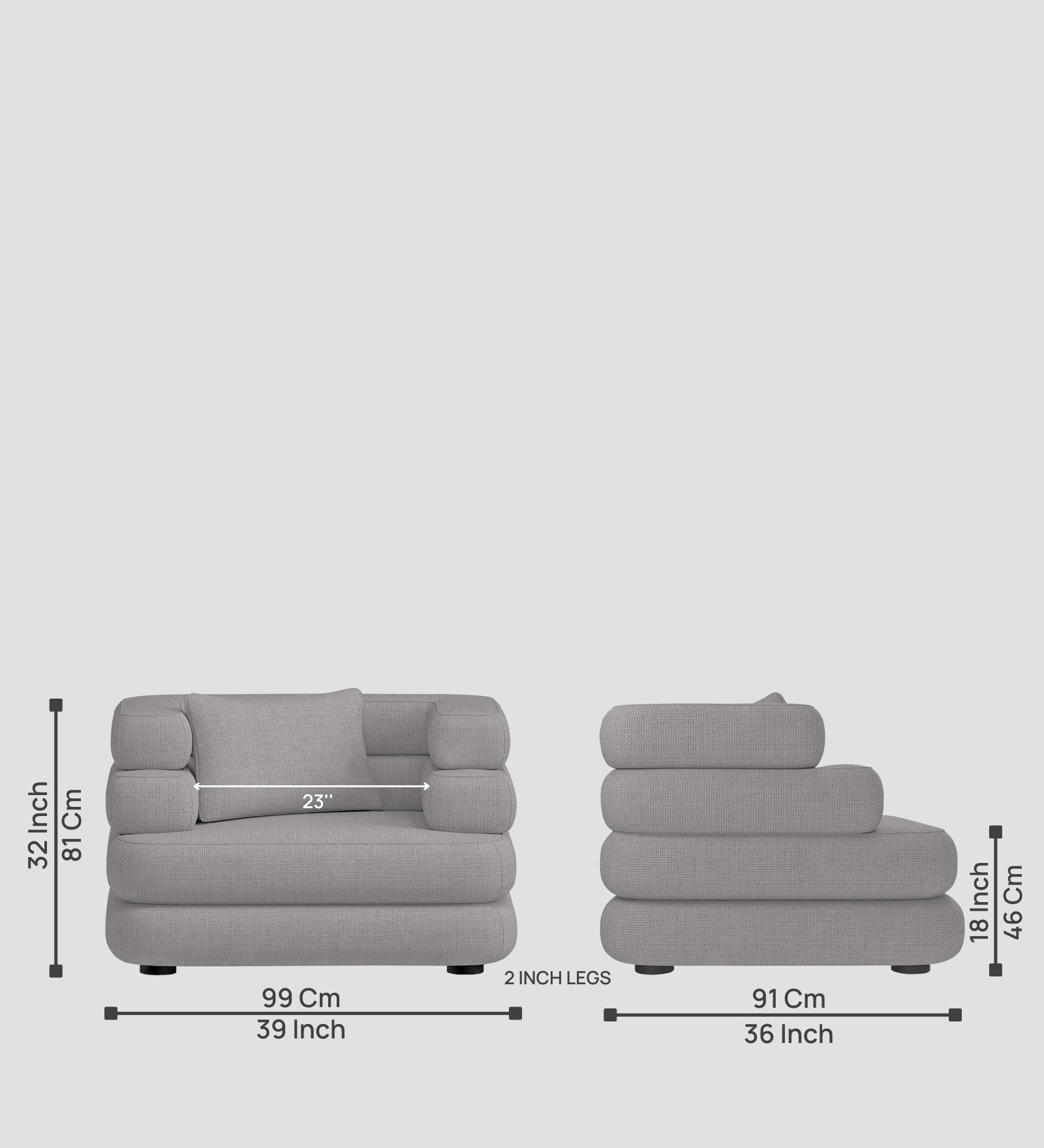 Wener Fabric 1 Seater Sofa in Silver Grey Colour