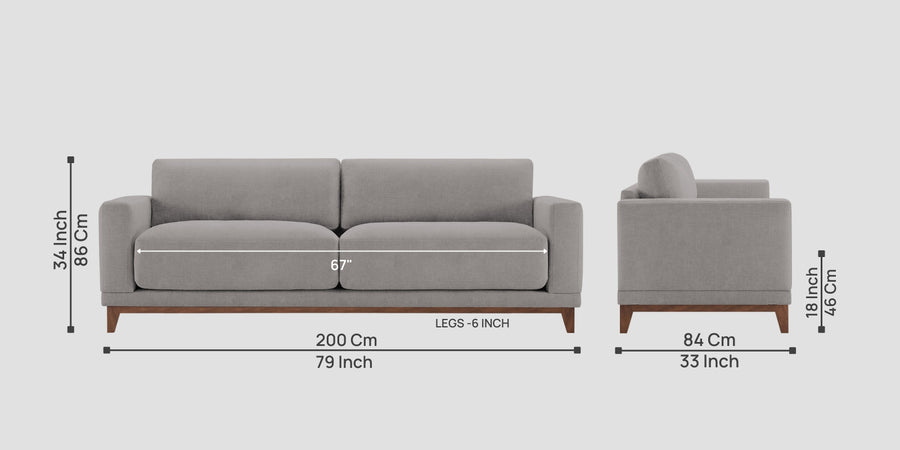 Esha Fabric 3 Seater Sofa In Silver Grey Colour - Febonic Living