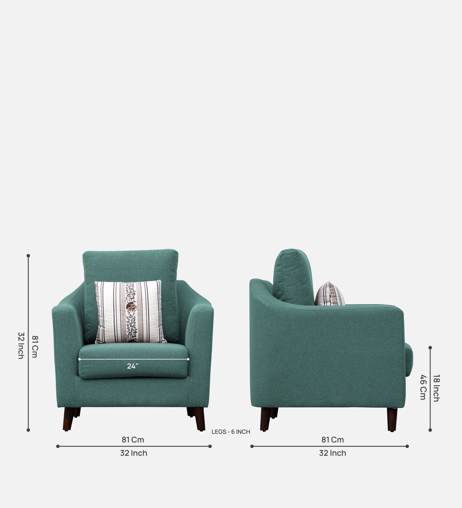 Kevin Fabric 1 Seater Sofa in Sea Green Colour