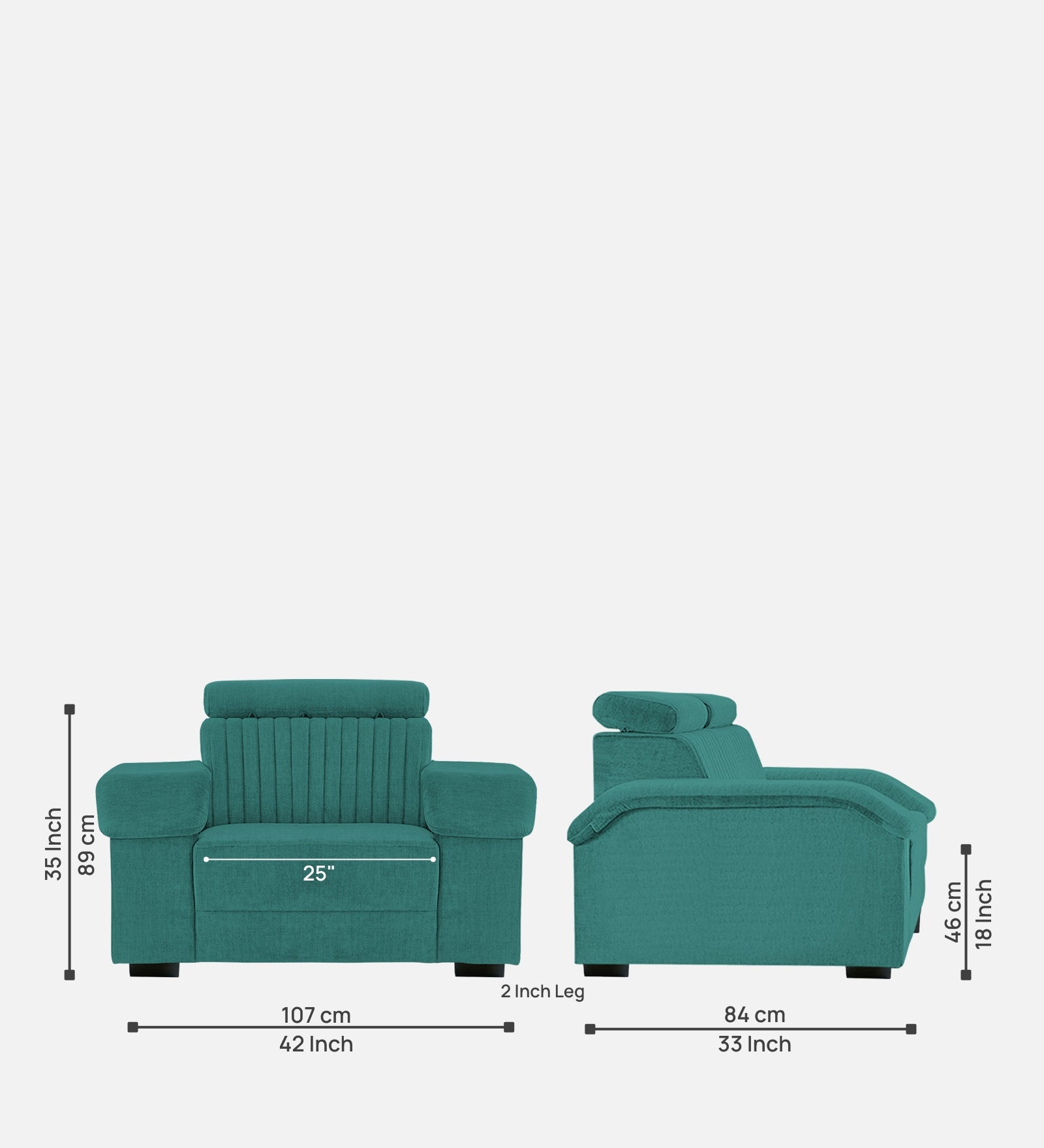 Draco Fabric 1 Seater Sofa In  Sea Green Colour - Febonic Living