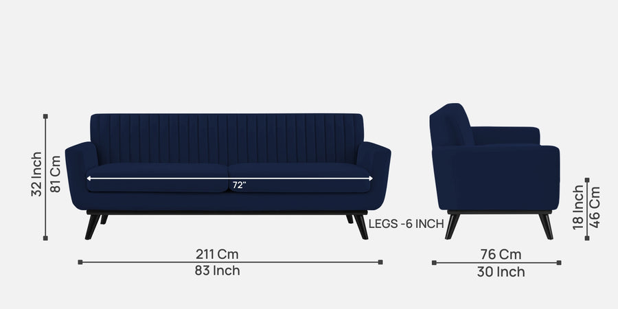 Tucker Velvet 3 Seater Sofa In Indigo Blue Colour - Febonic Living