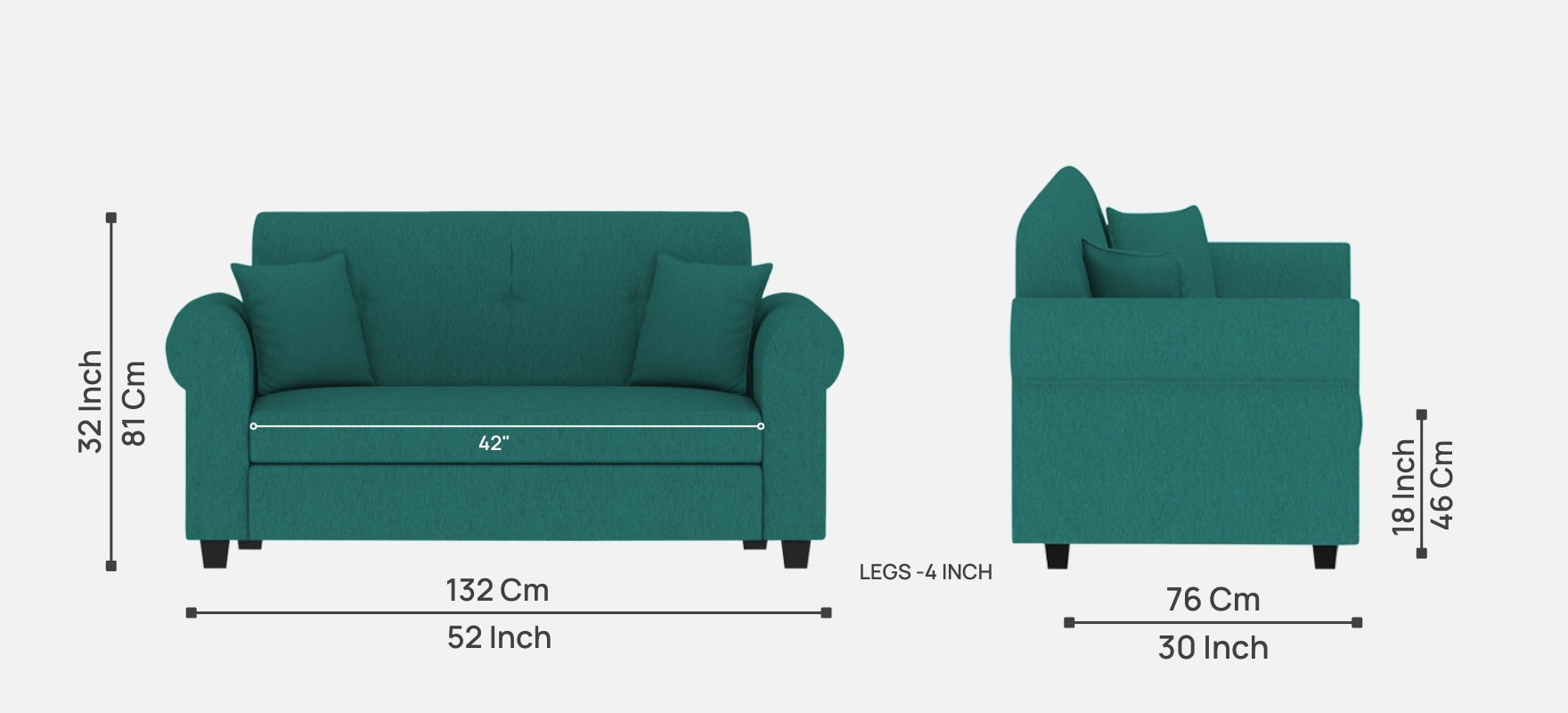 Derado Fabric 2 Seater Sofa in Sea Green Colour