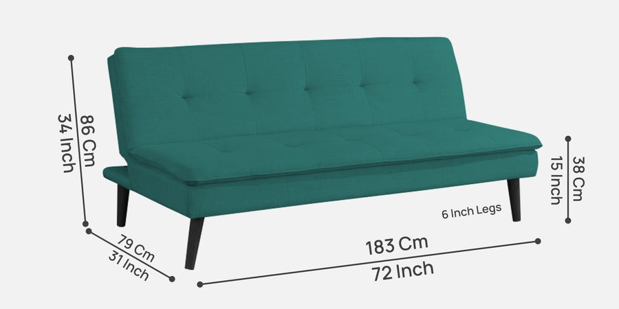 Toner Fabric 3 Seater Convertible Sofa Cum Bed In Sea Green Colour - Febonic Living