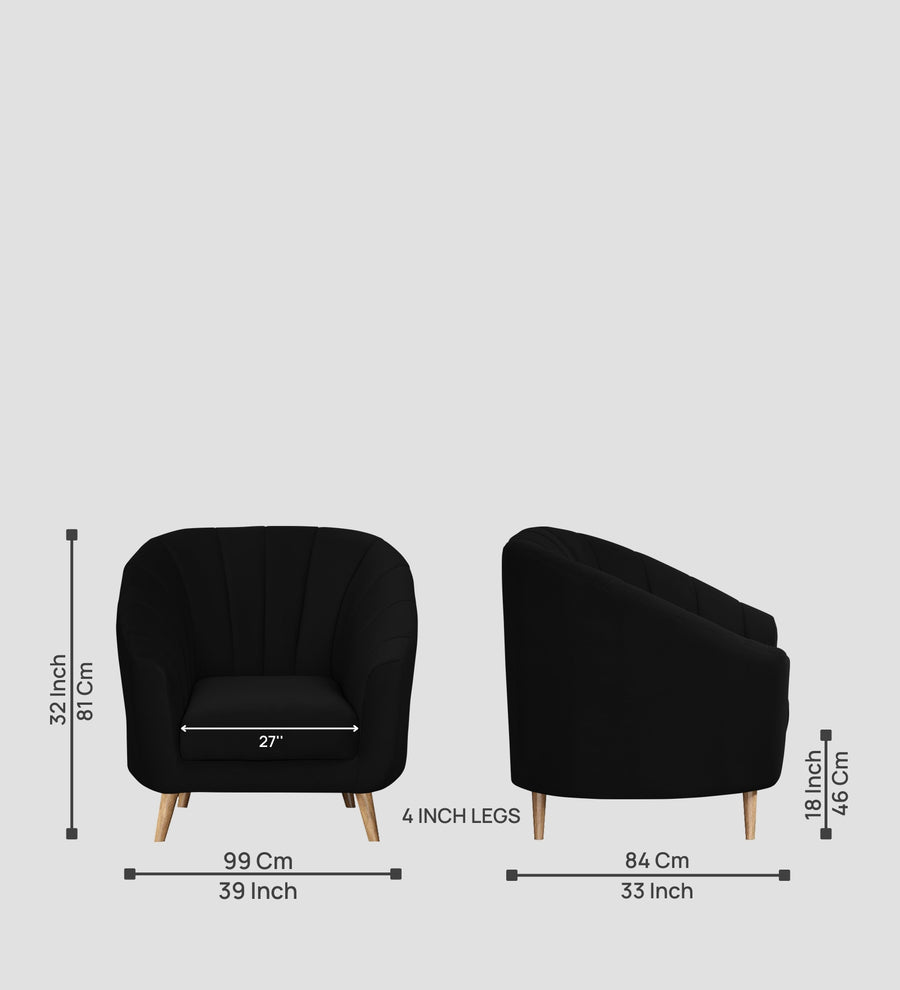 Kaylee Velvet 1 Seater Sofa In Adam Black Colour - Febonic Living