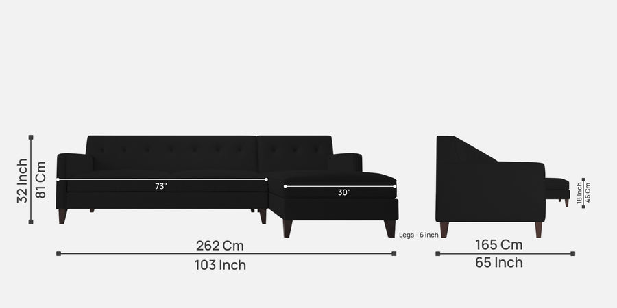 Miller Fabric Lhs Sectional Sofa 3 Lounger In Zed Black Colour - Febonic Living
