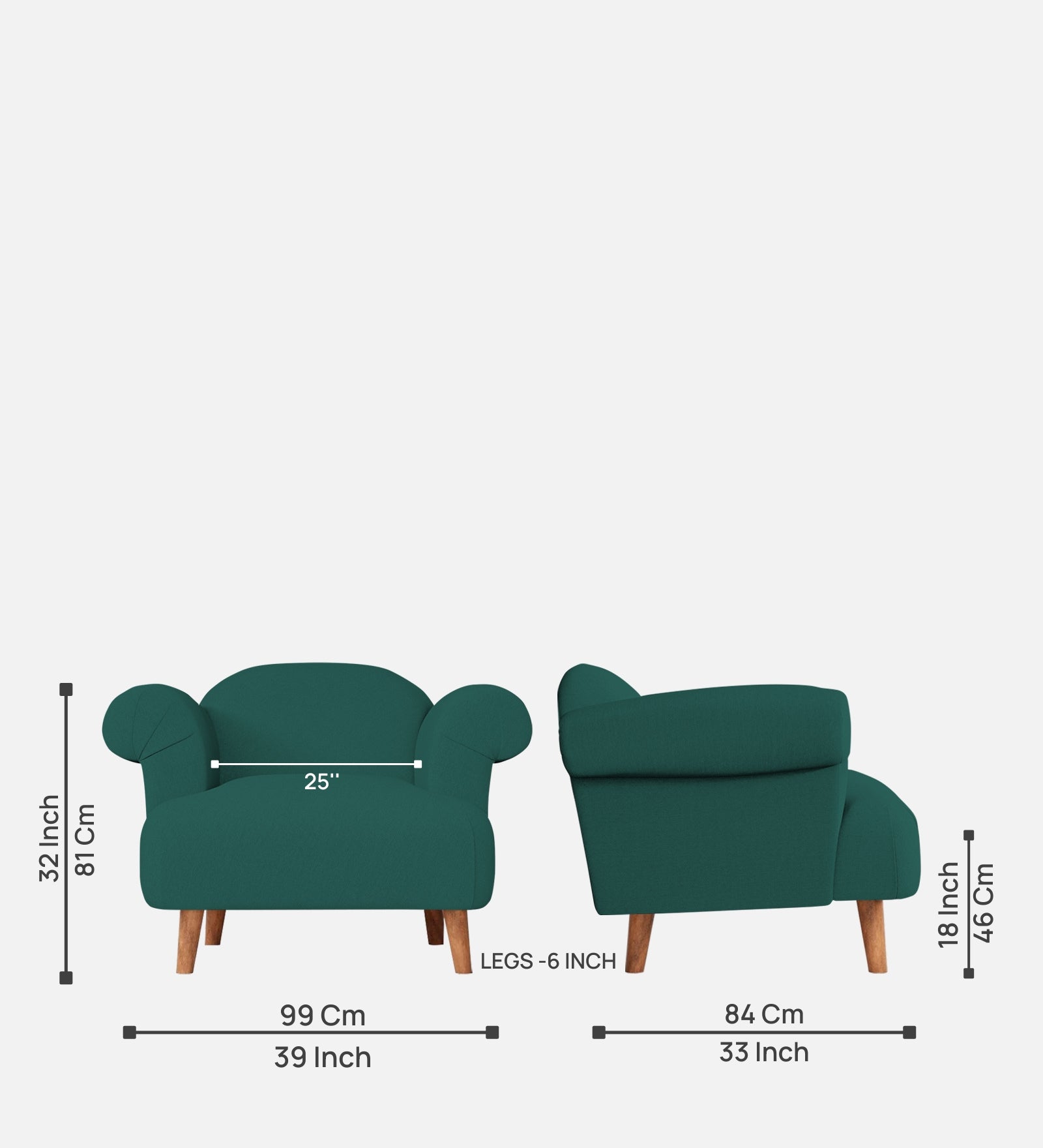 Barber Fabric 1 Seater Sofa in Sage Green Colour