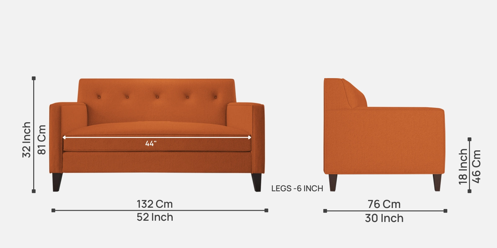 Miller Fabric 2 Seater Sofa in Vivid Orange Colour