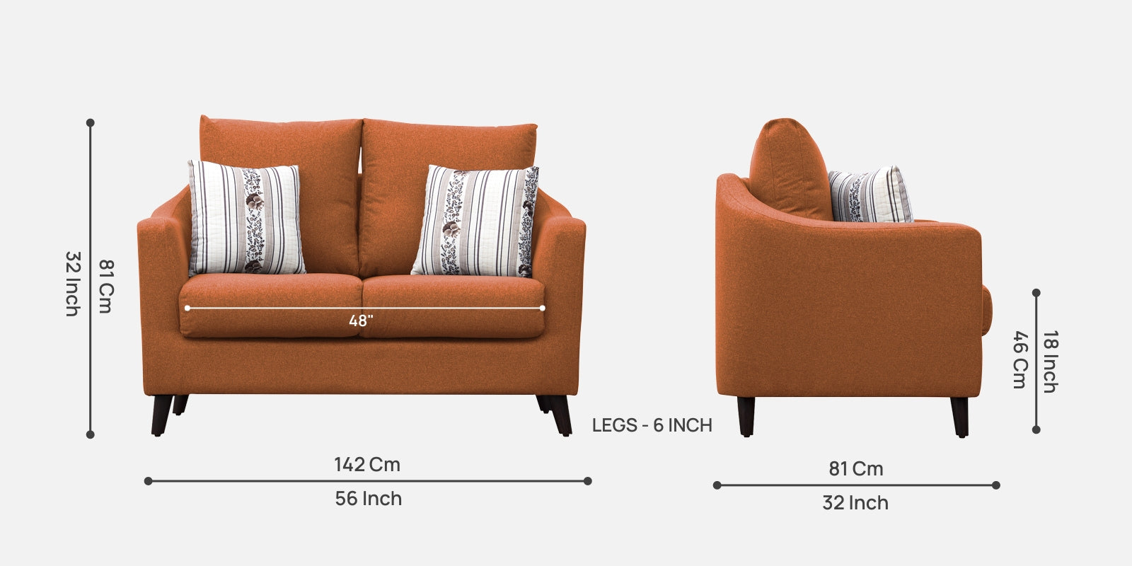 Kevin Fabric 2 Seater Sofa in Vivid Orange Colour