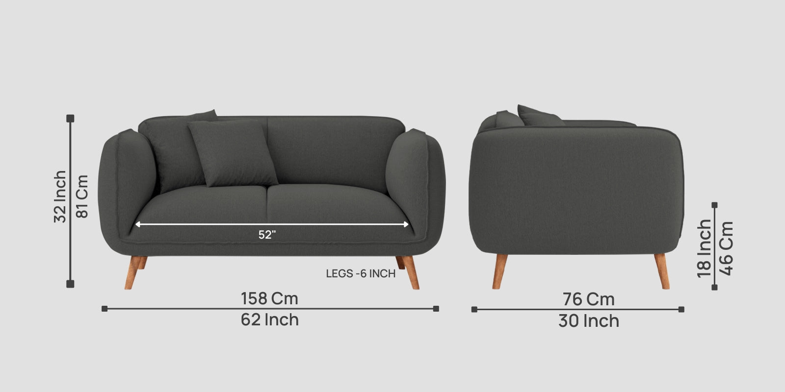 Zia Fabric 2 Seater Sofa In Stone Grey Colour