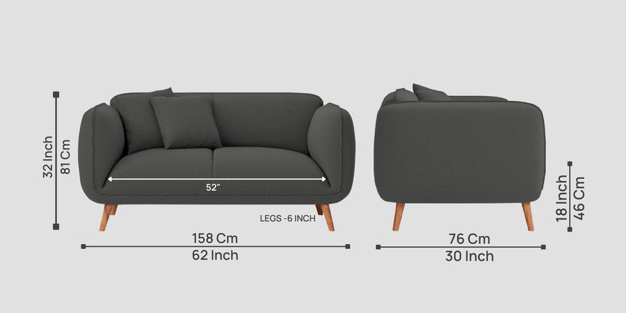 Zia Fabric 2 Seater Sofa In Stone Grey Colour - Febonic Living