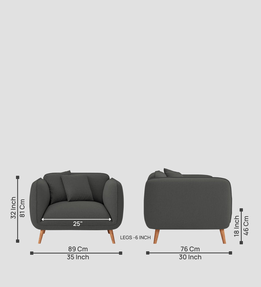 Zia Fabric 1 Seater Sofa In Stone Grey Colour - Febonic Living