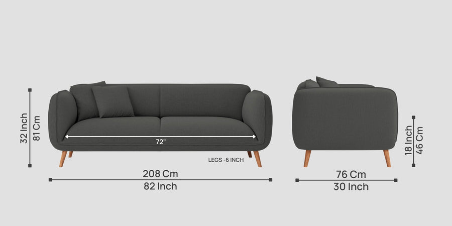 Zia Fabric 3 Seater Sofa In Stone Grey Colour - Febonic Living
