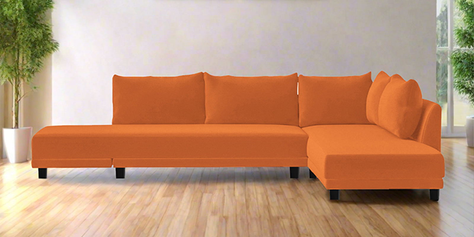 Ira Fabric LHS 6 Seater Sofa Cum Bed In Vivid Orange Colour