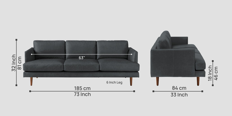 Sterio Leatherette 3 Seater Sofa In Pepper Grey Colour - Febonic Living