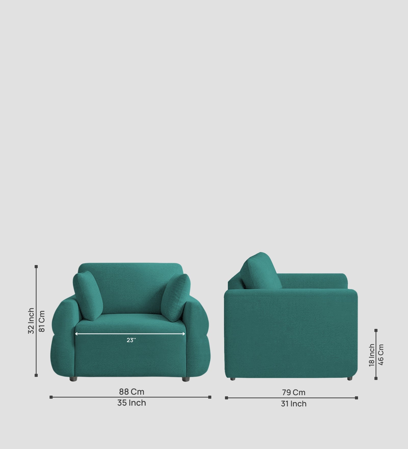 Jack Fabric 1 Seater Sofa In  Sea Green Colour - Febonic Living