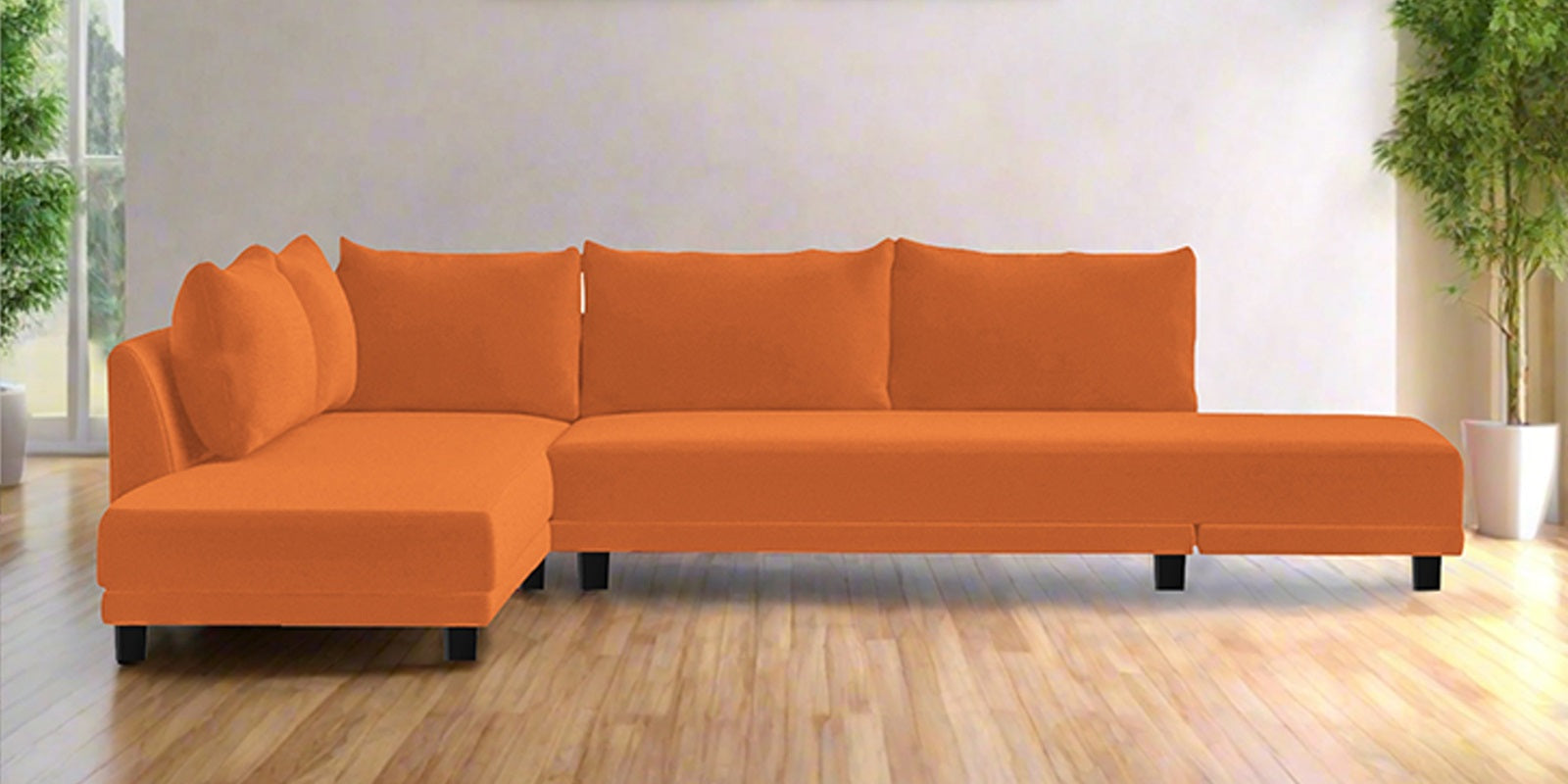 Ira Fabric RHS 6 Seater Sofa Cum Bed In Vivid Orange Colour