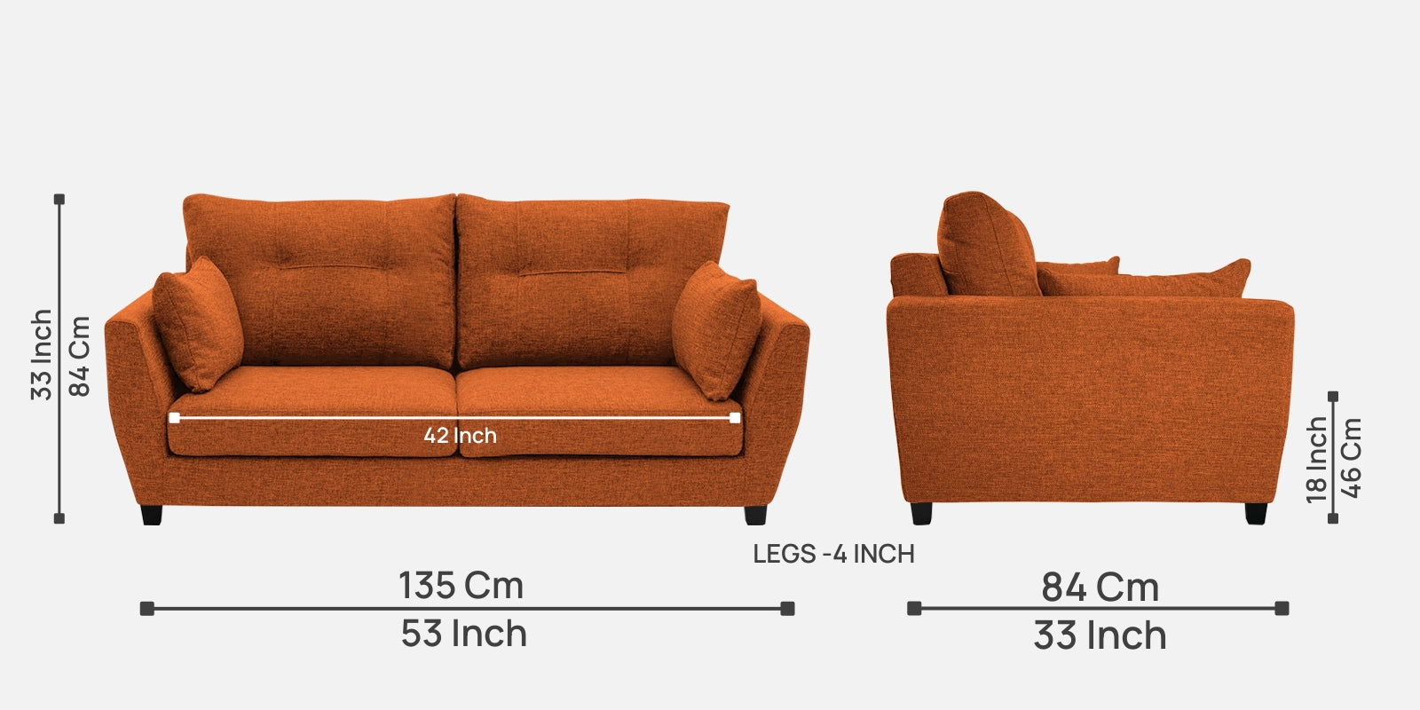 Mario Fabric 2 Seater Sofa in Vivid Orange Colour