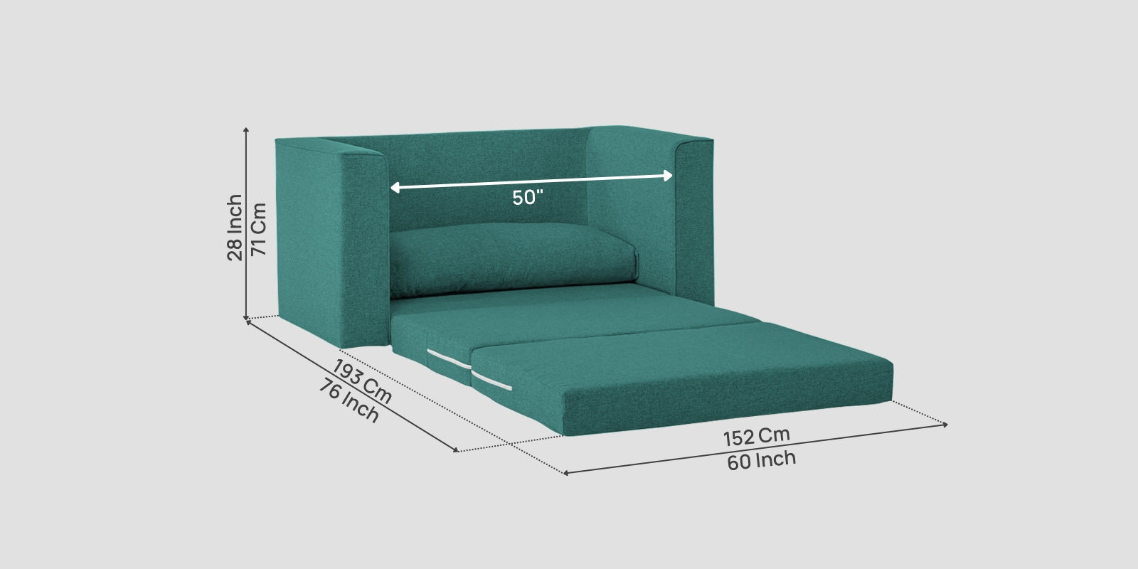 Kenia Fabric 2 Seater Foldable Sofa Cum Bed In Sea Green Colour - Febonic Living