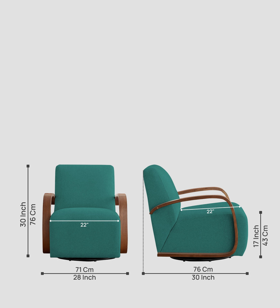 Balma Fabric Swivel Chair In Sea Green Colour - Febonic Living