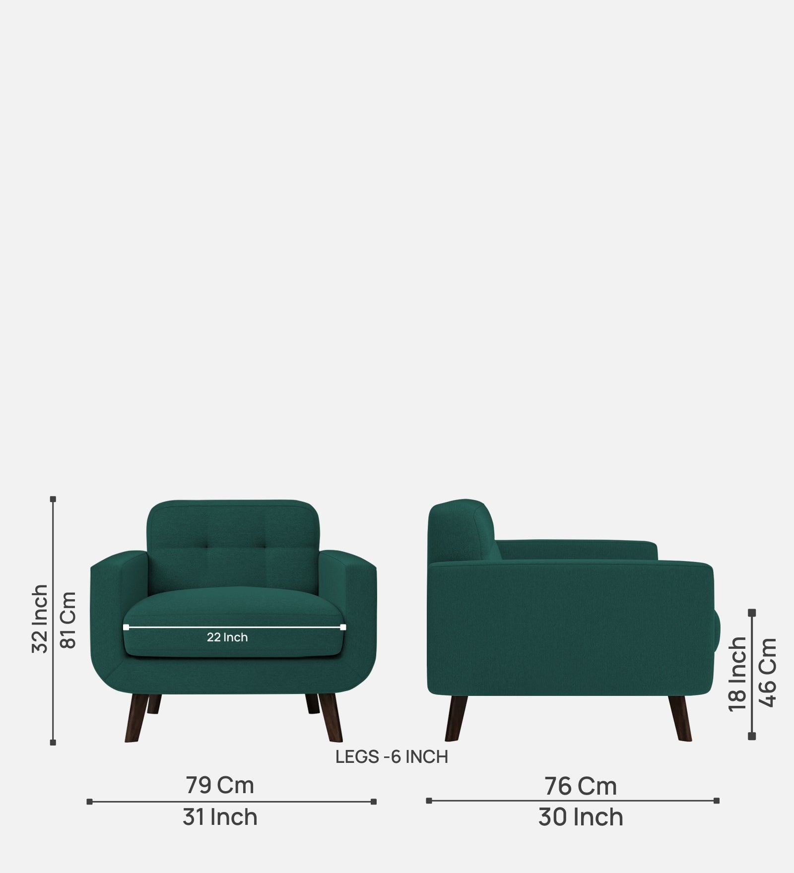 Marsela Fabric 1 Seater Sofa in Sage Green Colour