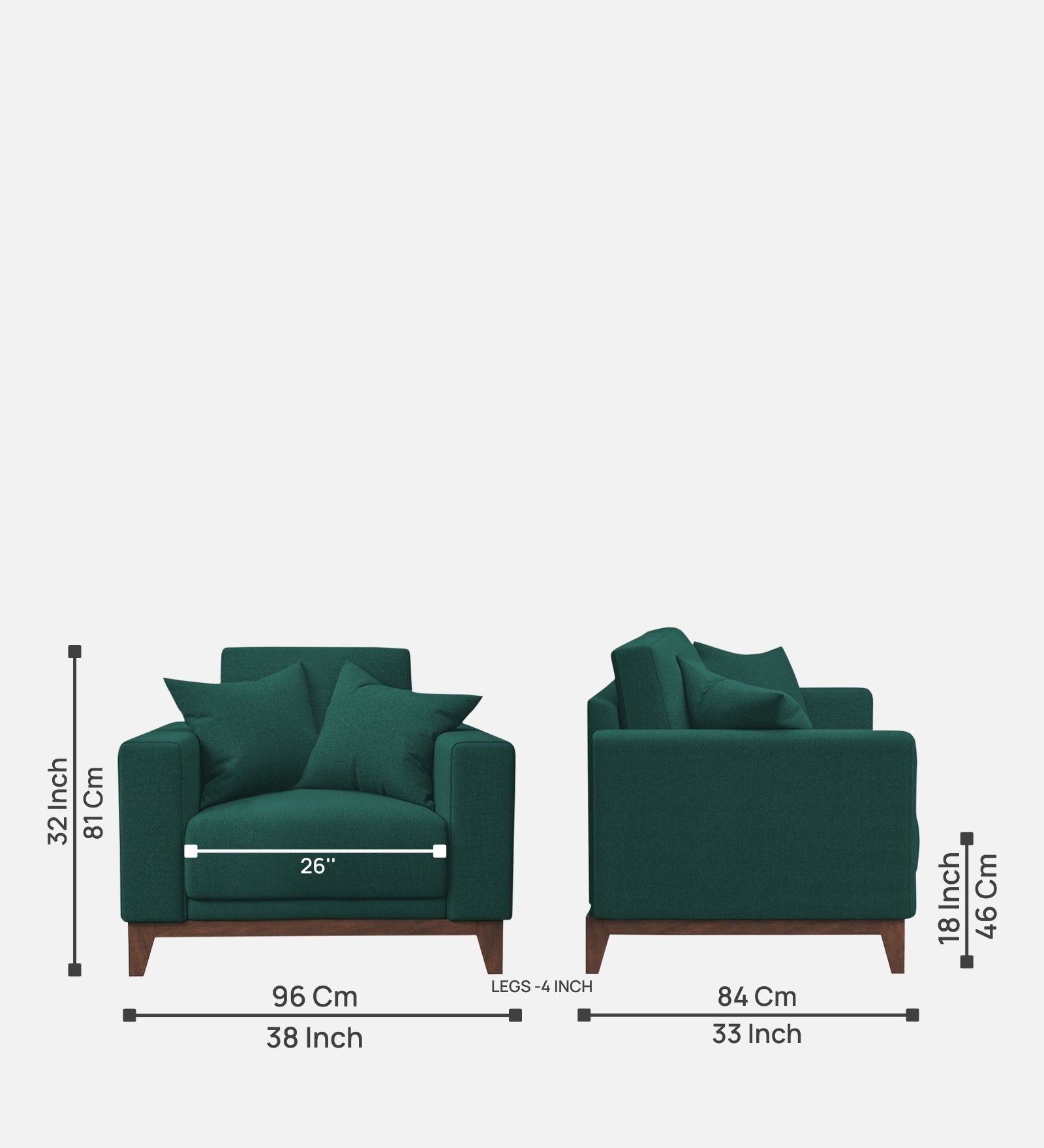 Luca Fabric 1 Seater Sofa in Sage Green Colour